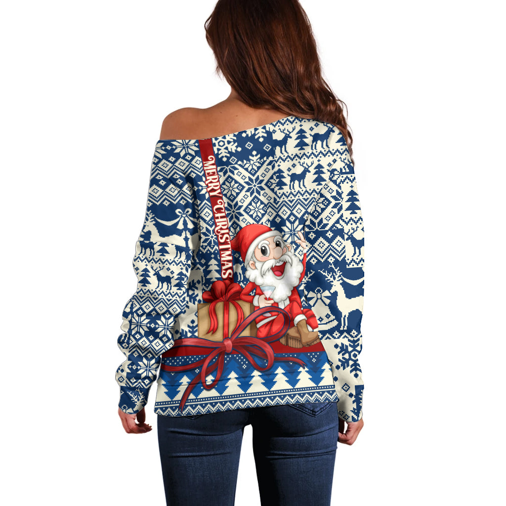 Pennsylvania Christmas Off Shoulder Sweater Santa Claus With Gift Box Xmas Pattern - Wonder Print Shop