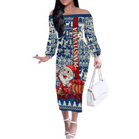 Pennsylvania Christmas Off The Shoulder Long Sleeve Dress Santa Claus With Gift Box Xmas Pattern - Wonder Print Shop