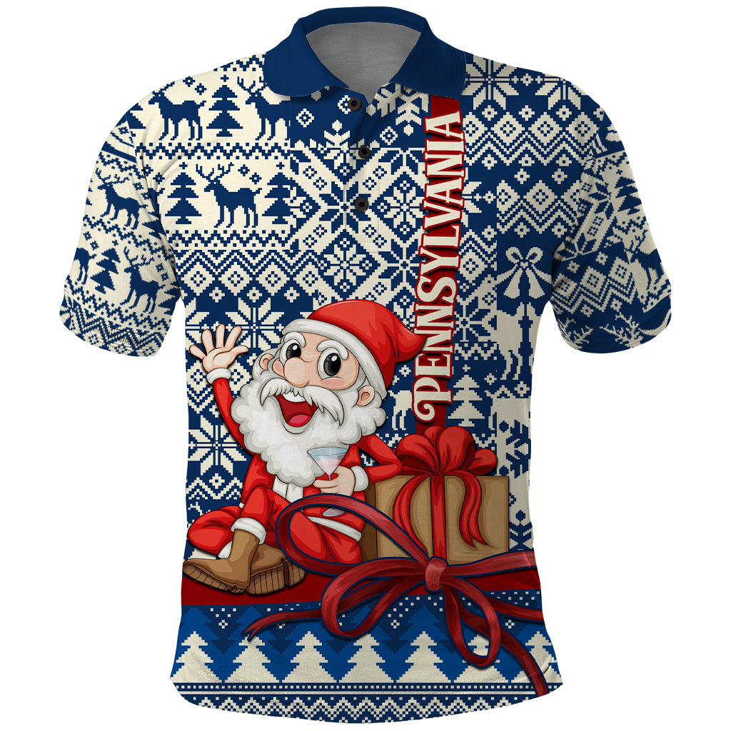 Pennsylvania Christmas Polo Shirt Santa Claus With Gift Box Xmas Pattern - Wonder Print Shop