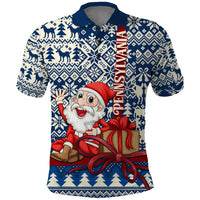 Pennsylvania Christmas Polo Shirt Santa Claus With Gift Box Xmas Pattern - Wonder Print Shop