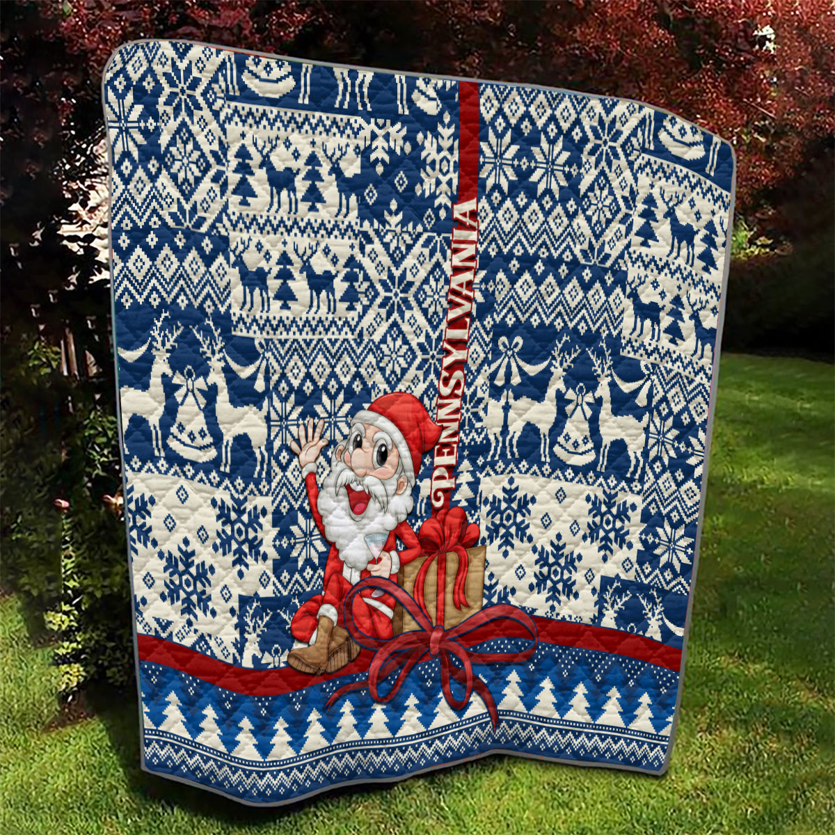 Pennsylvania Christmas Quilt Santa Claus With Gift Box Xmas Pattern - Wonder Print Shop