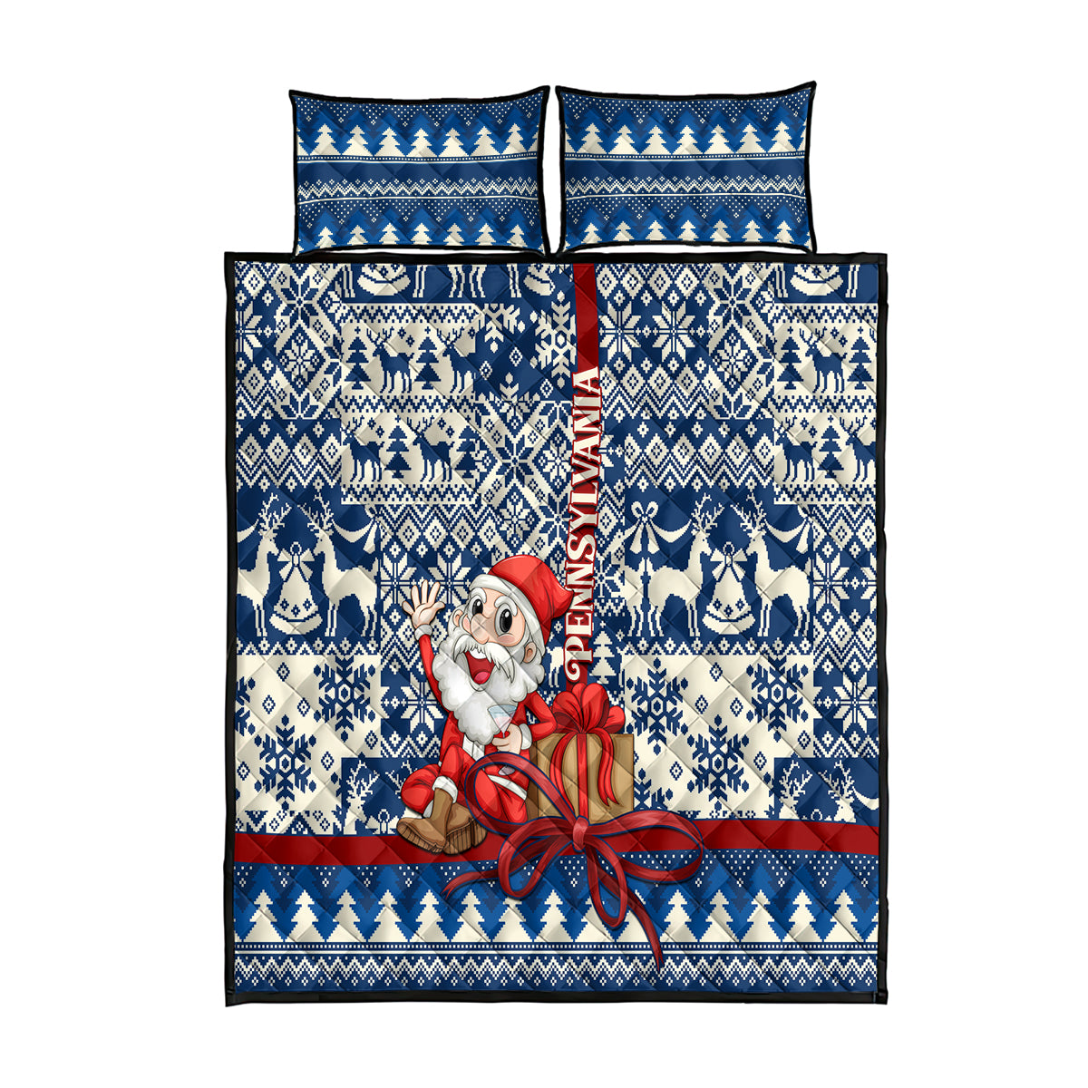 Pennsylvania Christmas Quilt Bed Set Santa Claus With Gift Box Xmas Pattern - Wonder Print Shop