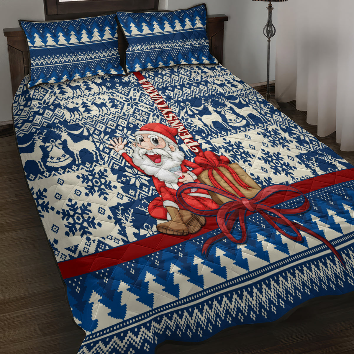 Pennsylvania Christmas Quilt Bed Set Santa Claus With Gift Box Xmas Pattern - Wonder Print Shop