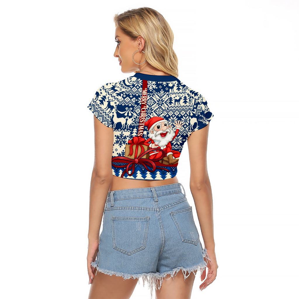 Pennsylvania Christmas Raglan Cropped T Shirt Santa Claus With Gift Box Xmas Pattern - Wonder Print Shop