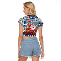 Pennsylvania Christmas Raglan Cropped T Shirt Santa Claus With Gift Box Xmas Pattern - Wonder Print Shop