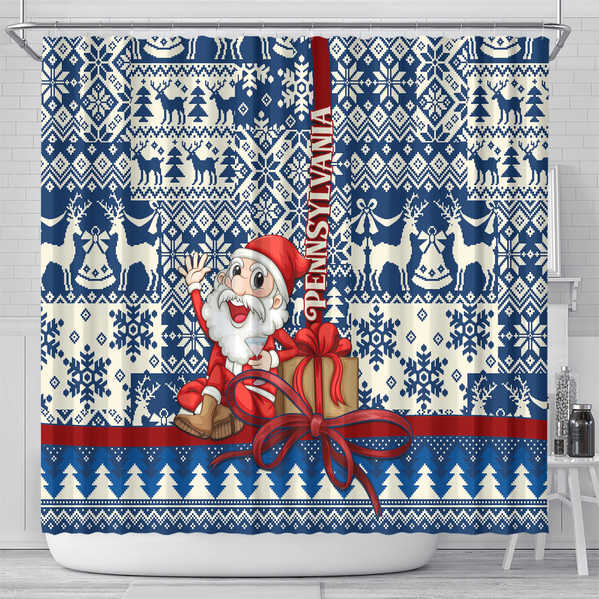 pennsylvania-christmas-shower-curtain-santa-claus-with-gift-box-xmas-pattern
