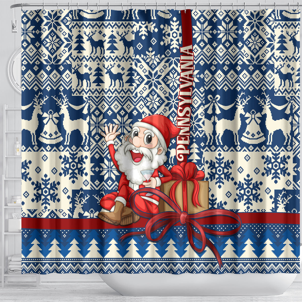 pennsylvania-christmas-shower-curtain-santa-claus-with-gift-box-xmas-pattern