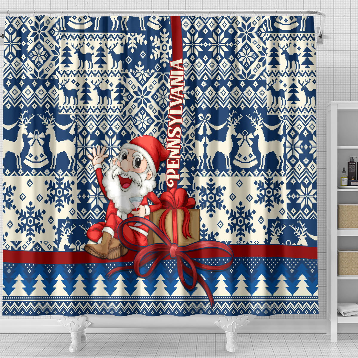 pennsylvania-christmas-shower-curtain-santa-claus-with-gift-box-xmas-pattern