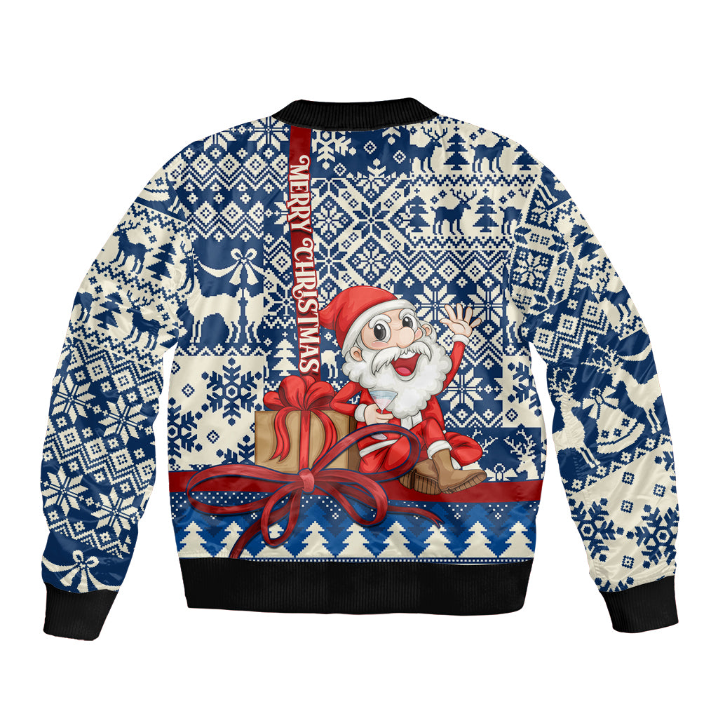 Pennsylvania Christmas Sleeve Zip Bomber Jacket Santa Claus With Gift Box Xmas Pattern - Wonder Print Shop