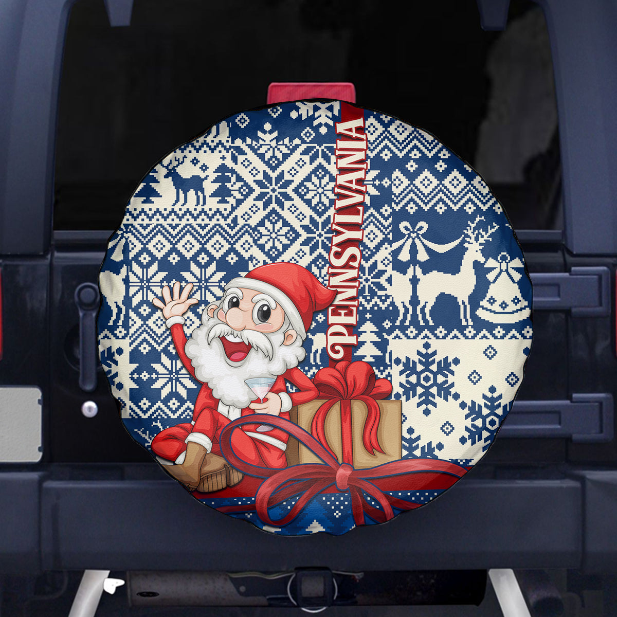 Pennsylvania Christmas Spare Tire Cover Santa Claus With Gift Box Xmas Pattern - Wonder Print Shop