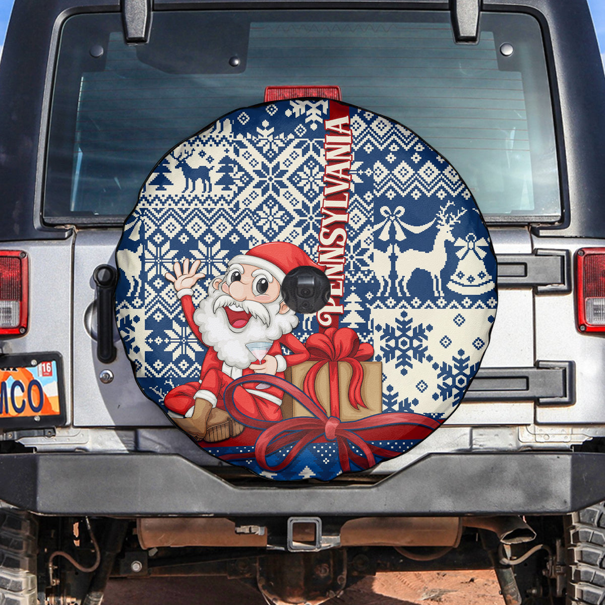 Pennsylvania Christmas Spare Tire Cover Santa Claus With Gift Box Xmas Pattern - Wonder Print Shop