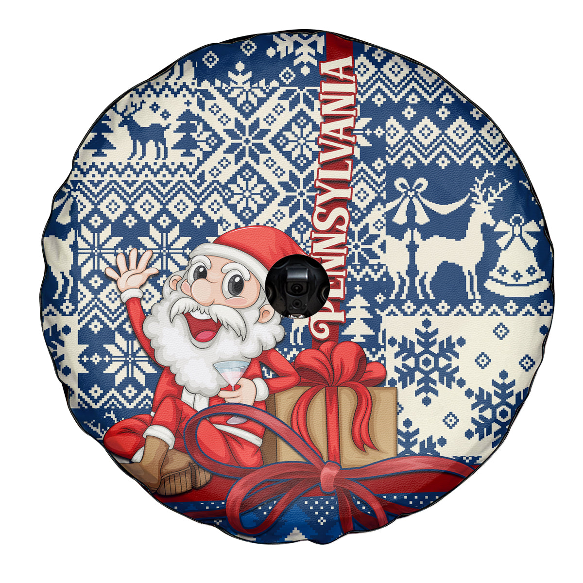 Pennsylvania Christmas Spare Tire Cover Santa Claus With Gift Box Xmas Pattern - Wonder Print Shop