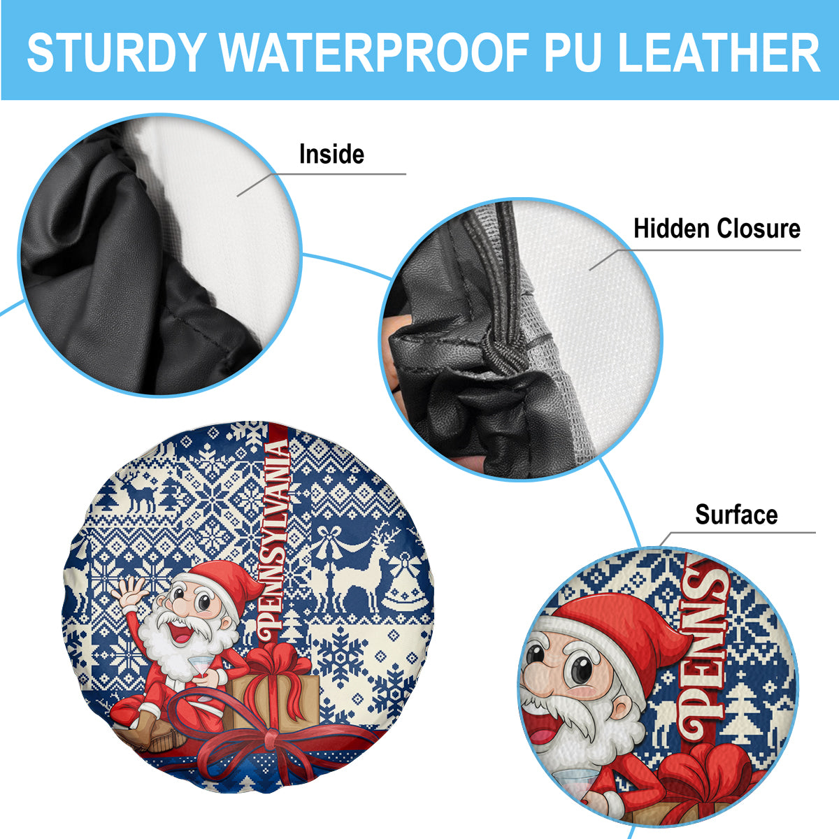 Pennsylvania Christmas Spare Tire Cover Santa Claus With Gift Box Xmas Pattern - Wonder Print Shop