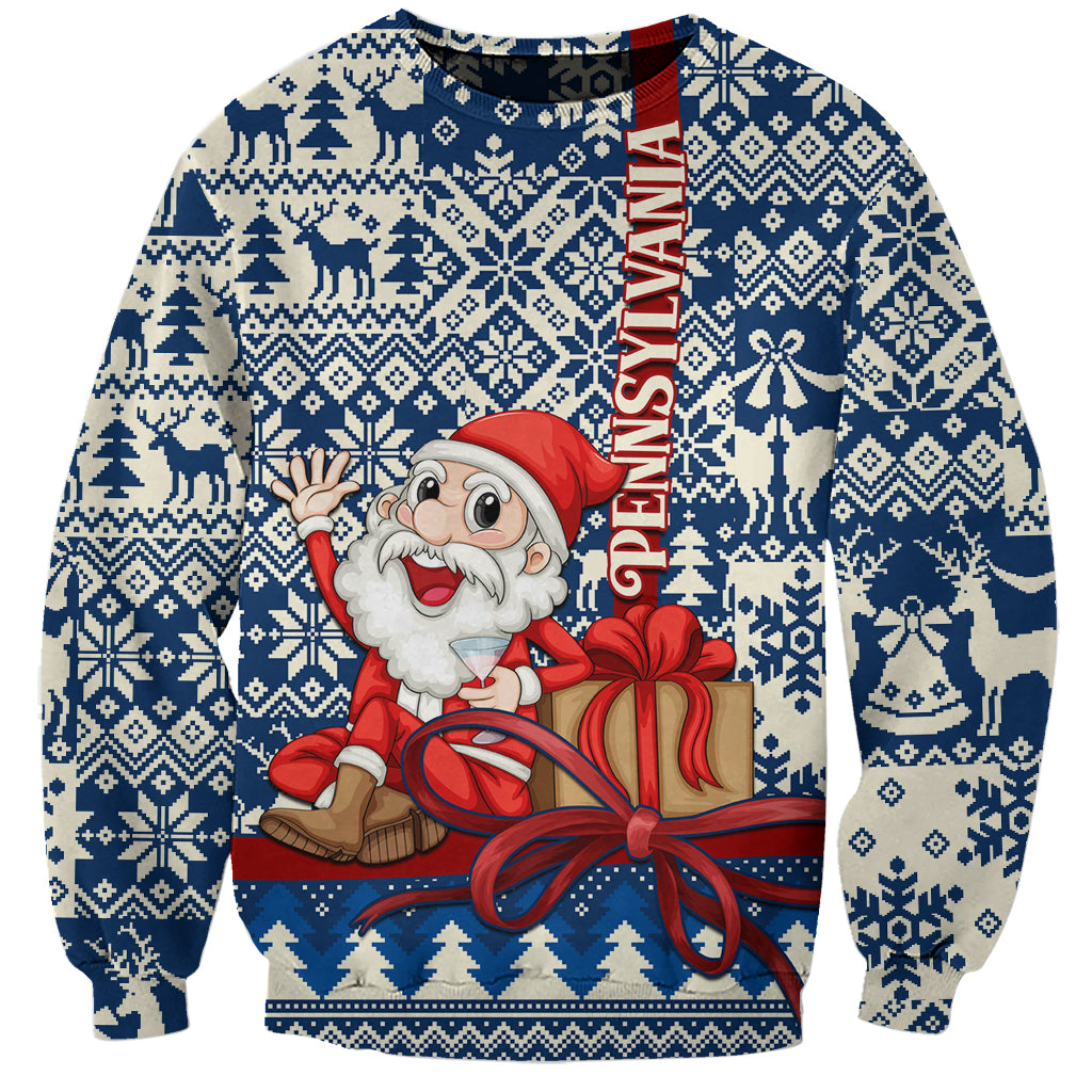 Pennsylvania Christmas Sweatshirt Santa Claus With Gift Box Xmas Pattern - Wonder Print Shop