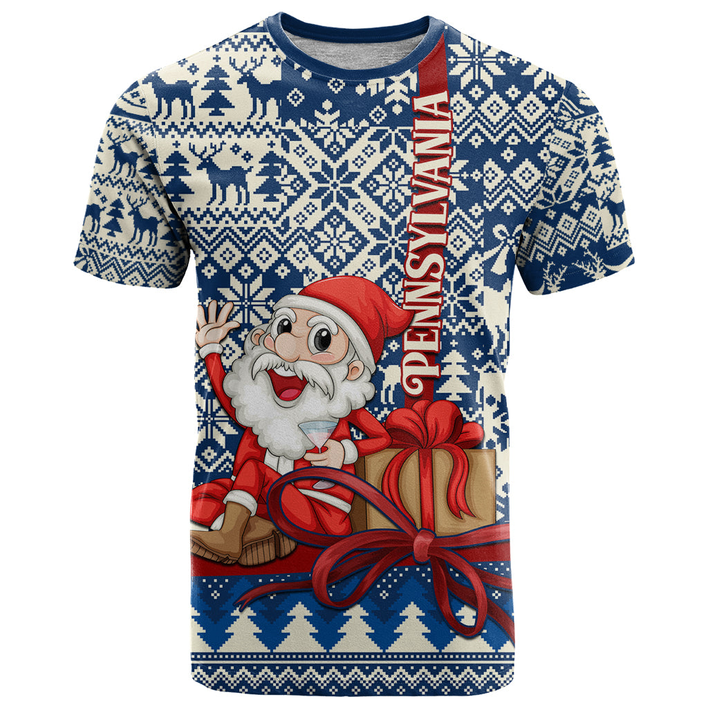 Pennsylvania Christmas T Shirt Santa Claus With Gift Box Xmas Pattern - Wonder Print Shop