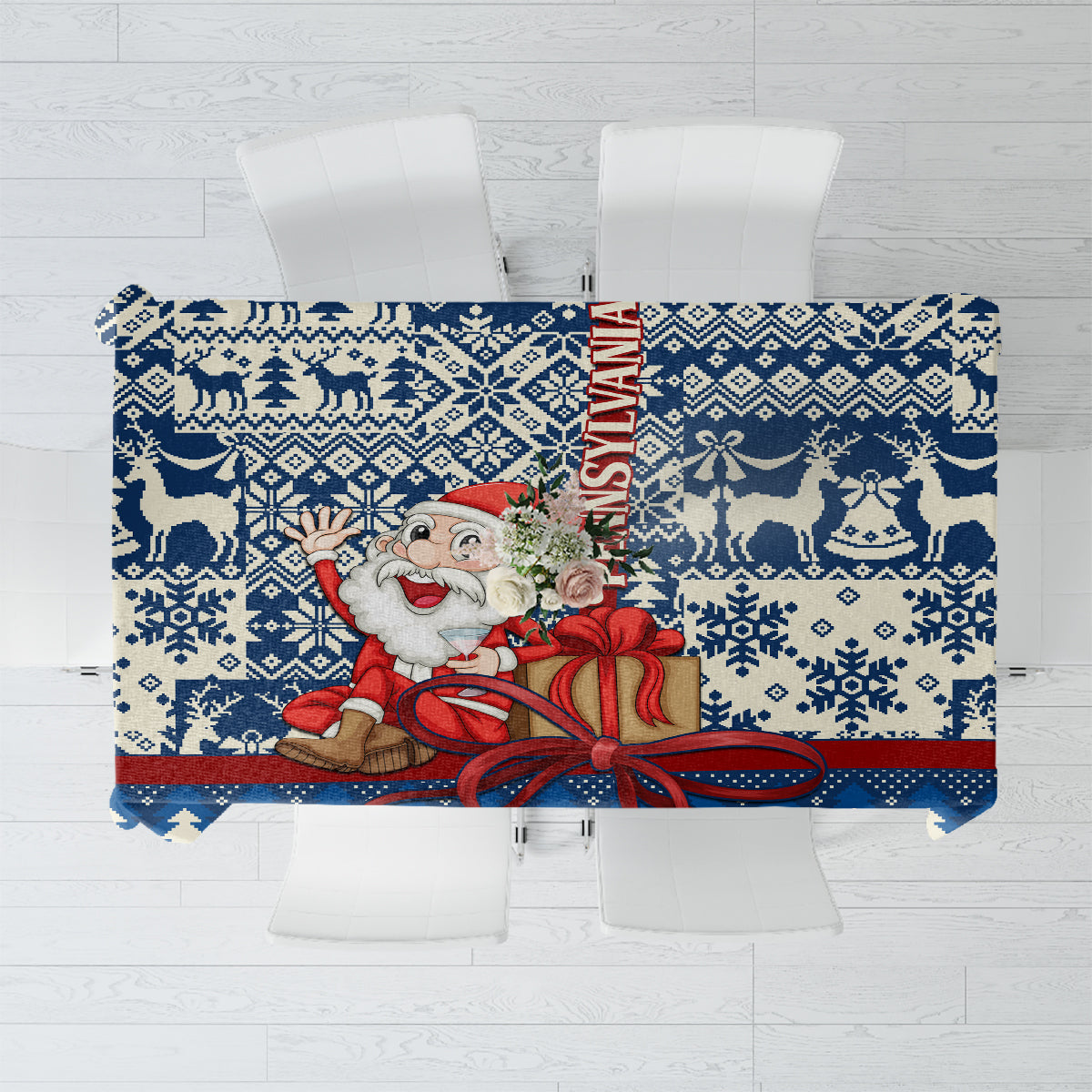 Pennsylvania Christmas Tablecloth Santa Claus With Gift Box Xmas Pattern - Wonder Print Shop