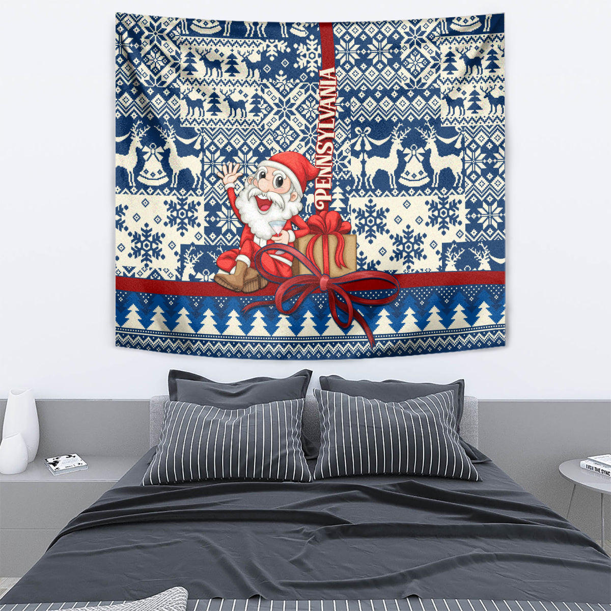 Pennsylvania Christmas Tapestry Santa Claus With Gift Box Xmas Pattern - Wonder Print Shop