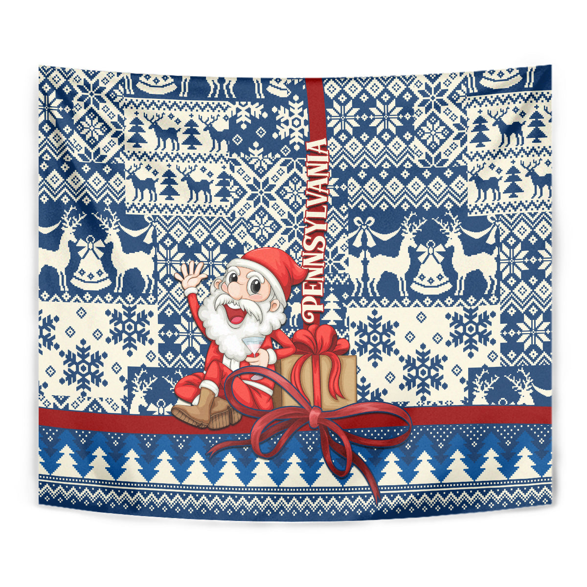 Pennsylvania Christmas Tapestry Santa Claus With Gift Box Xmas Pattern - Wonder Print Shop