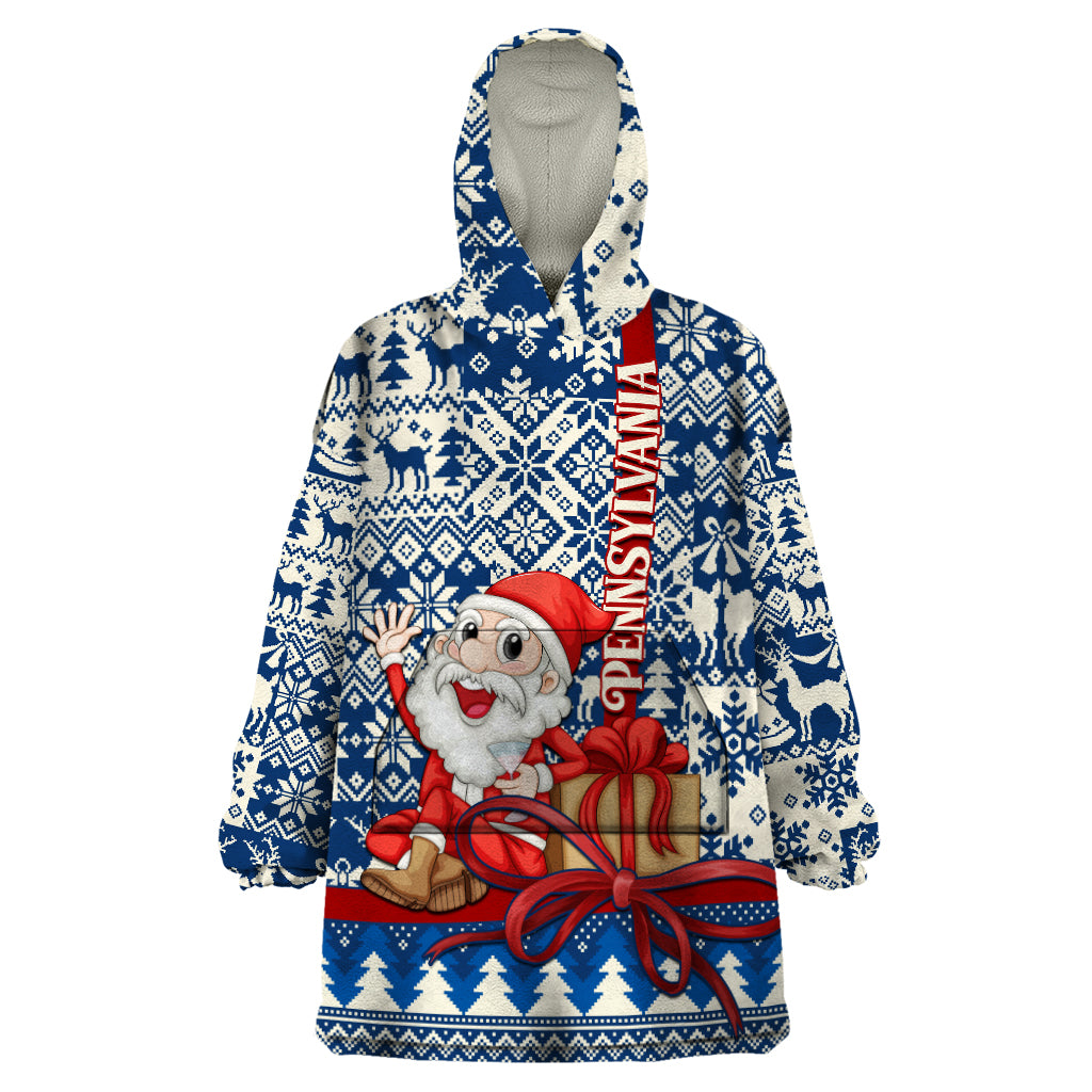 Pennsylvania Christmas Wearable Blanket Hoodie Santa Claus With Gift Box Xmas Pattern - Wonder Print Shop