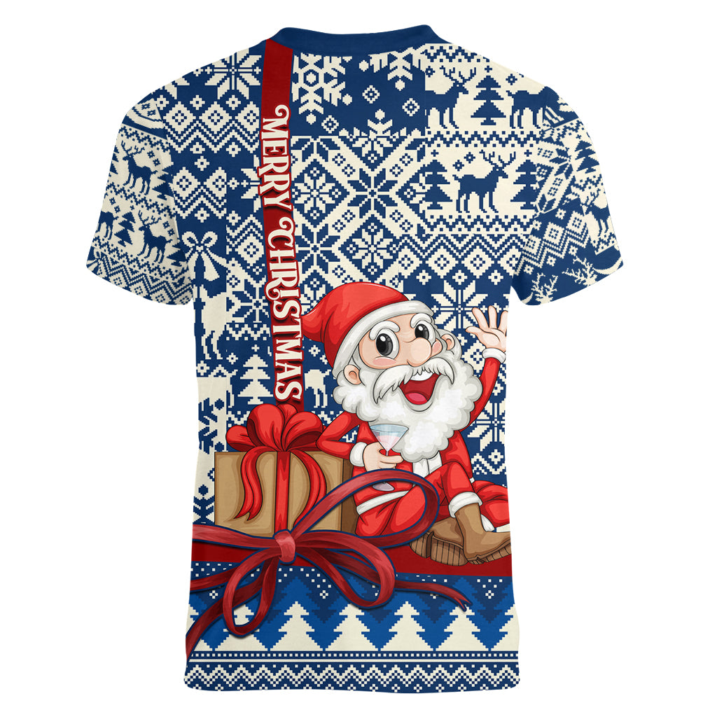 Pennsylvania Christmas Women V Neck T Shirt Santa Claus With Gift Box Xmas Pattern - Wonder Print Shop