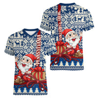 Pennsylvania Christmas Women V Neck T Shirt Santa Claus With Gift Box Xmas Pattern - Wonder Print Shop