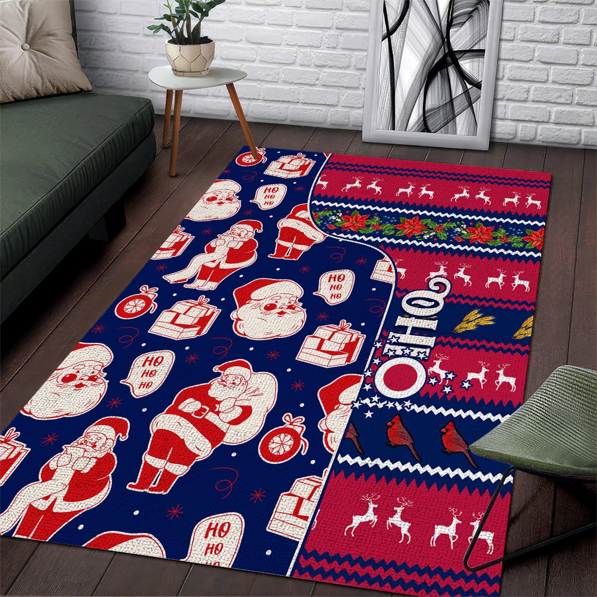 Custom Ohio Christmas Area Rug Santa Claus Pattern Unique Style - Wonder Print Shop