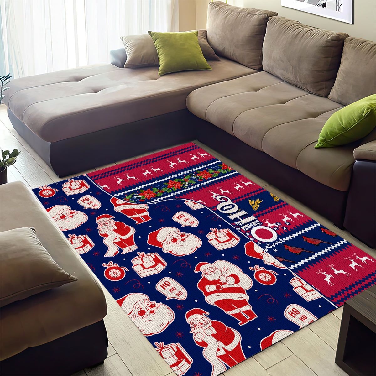 Custom Ohio Christmas Area Rug Santa Claus Pattern Unique Style - Wonder Print Shop