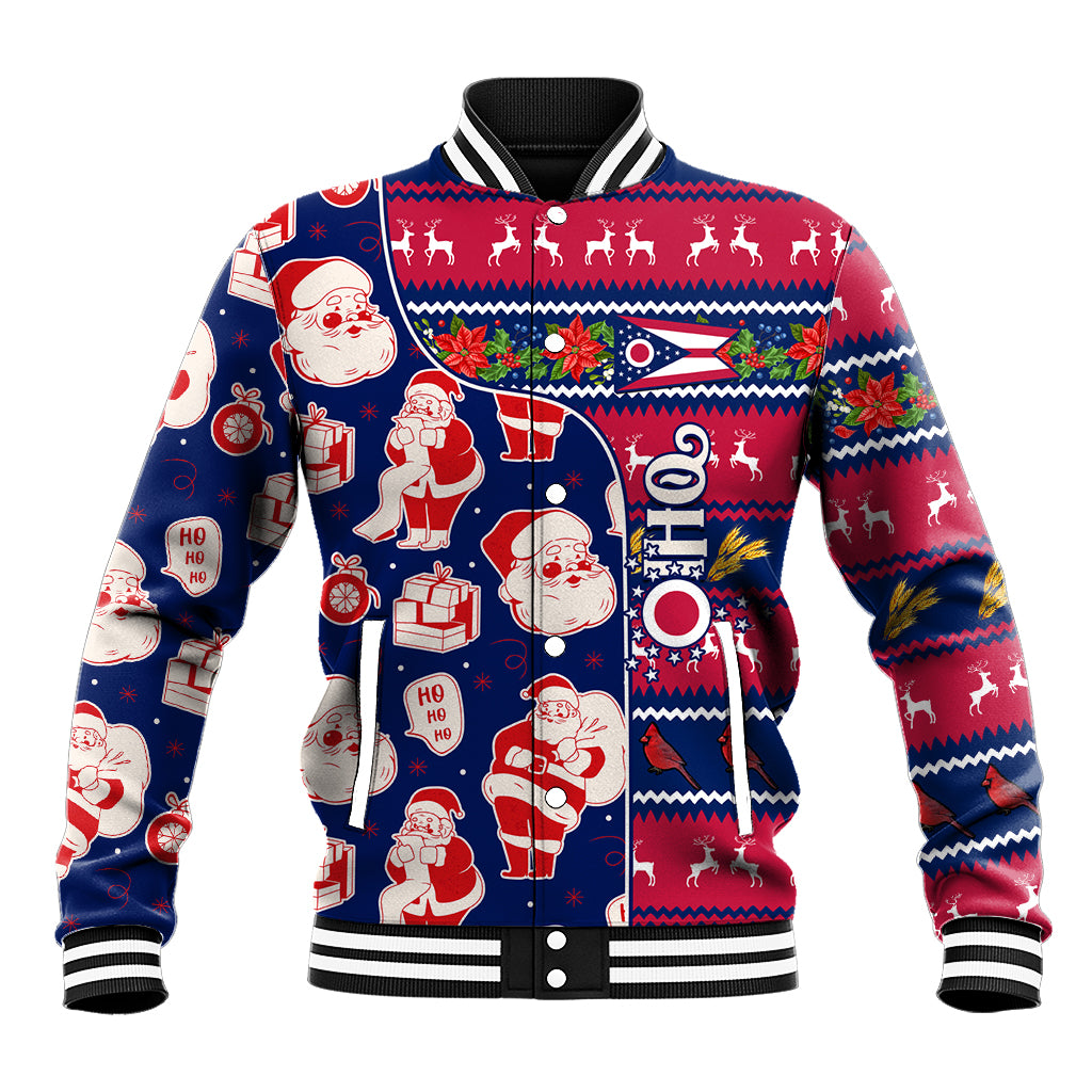 Custom Ohio Christmas Baseball Jacket Santa Claus Pattern Unique Style - Wonder Print Shop