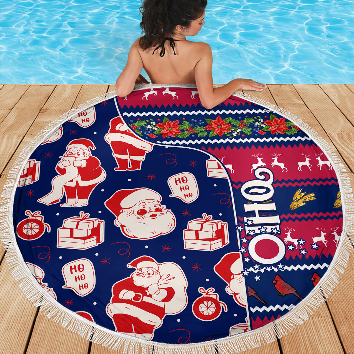 Custom Ohio Christmas Beach Blanket Santa Claus Pattern Unique Style - Wonder Print Shop