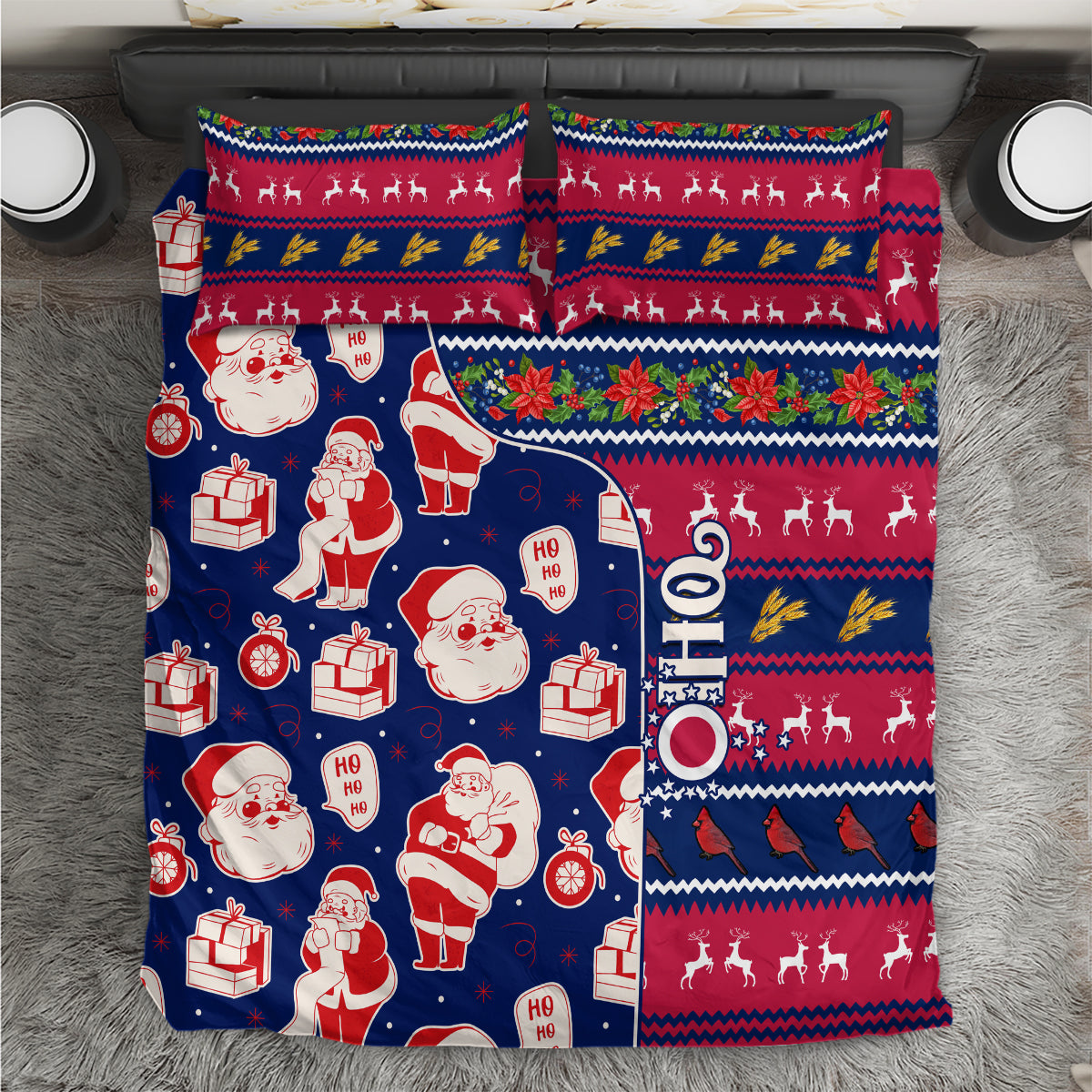 Custom Ohio Christmas Bedding Set Santa Claus Pattern Unique Style - Wonder Print Shop