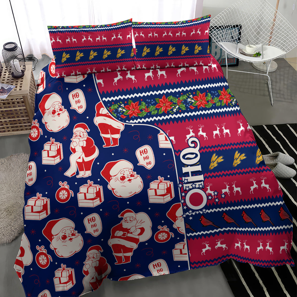 Custom Ohio Christmas Bedding Set Santa Claus Pattern Unique Style - Wonder Print Shop