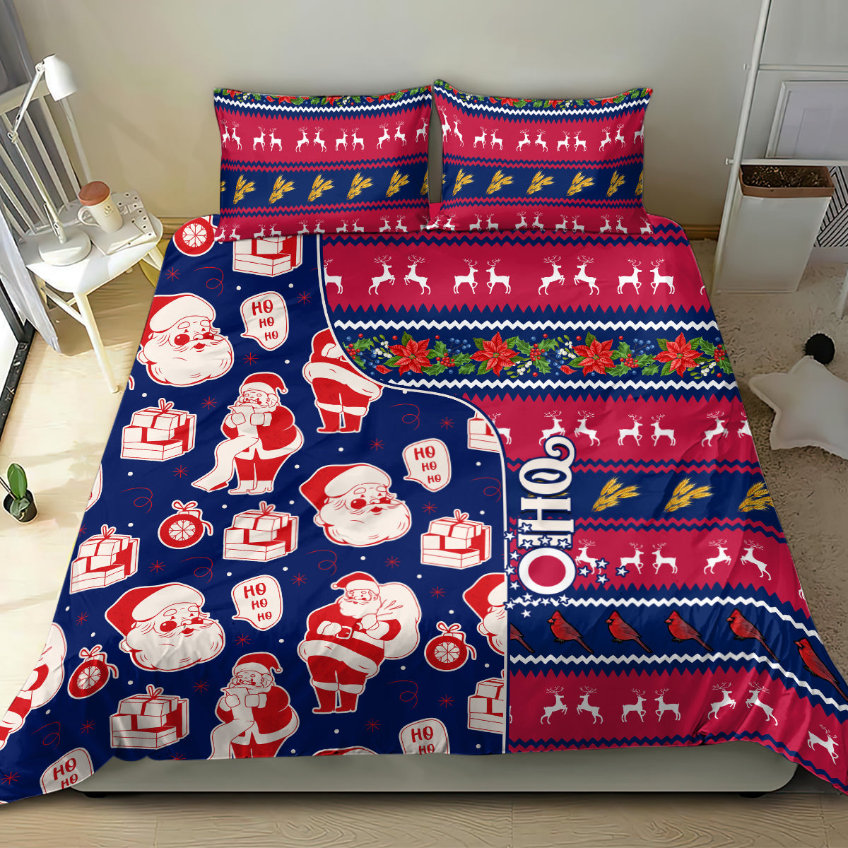 Custom Ohio Christmas Bedding Set Santa Claus Pattern Unique Style - Wonder Print Shop