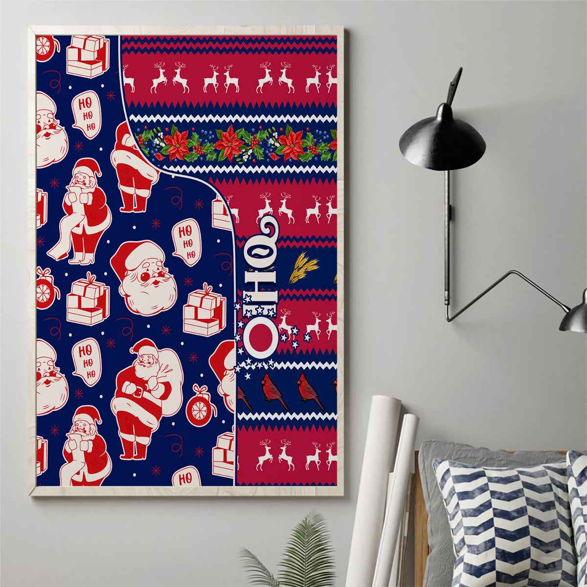 Custom Ohio Christmas Canvas Wall Art Santa Claus Pattern Unique Style - Wonder Print Shop