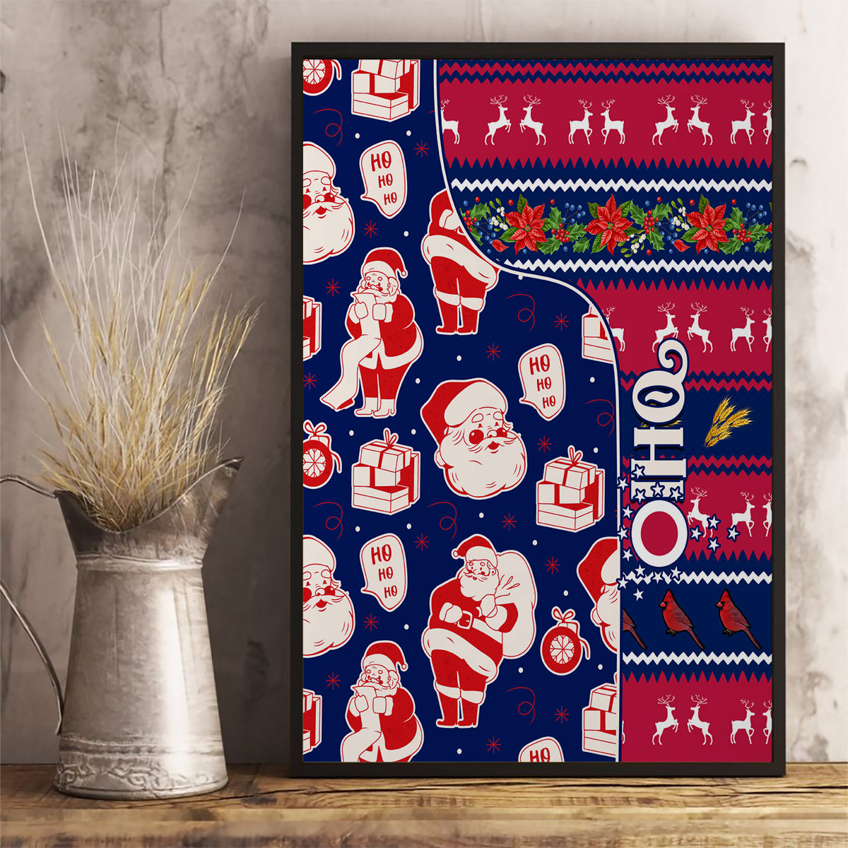Custom Ohio Christmas Canvas Wall Art Santa Claus Pattern Unique Style - Wonder Print Shop