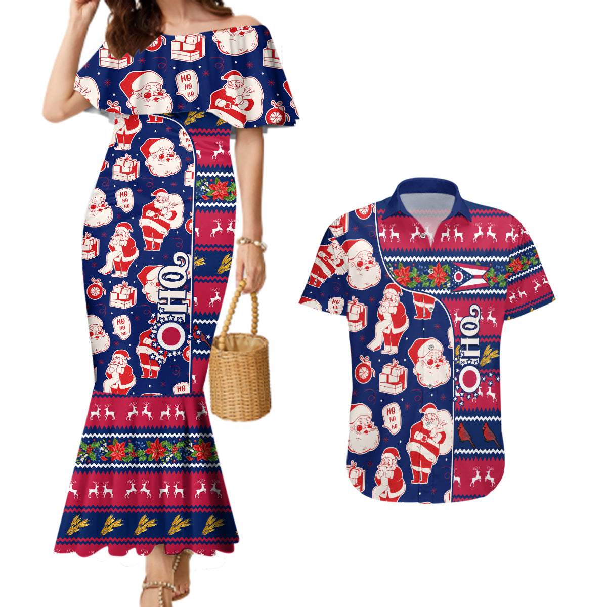 Custom Ohio Christmas Couples Matching Mermaid Dress and Hawaiian Shirt Santa Claus Pattern Unique Style - Wonder Print Shop