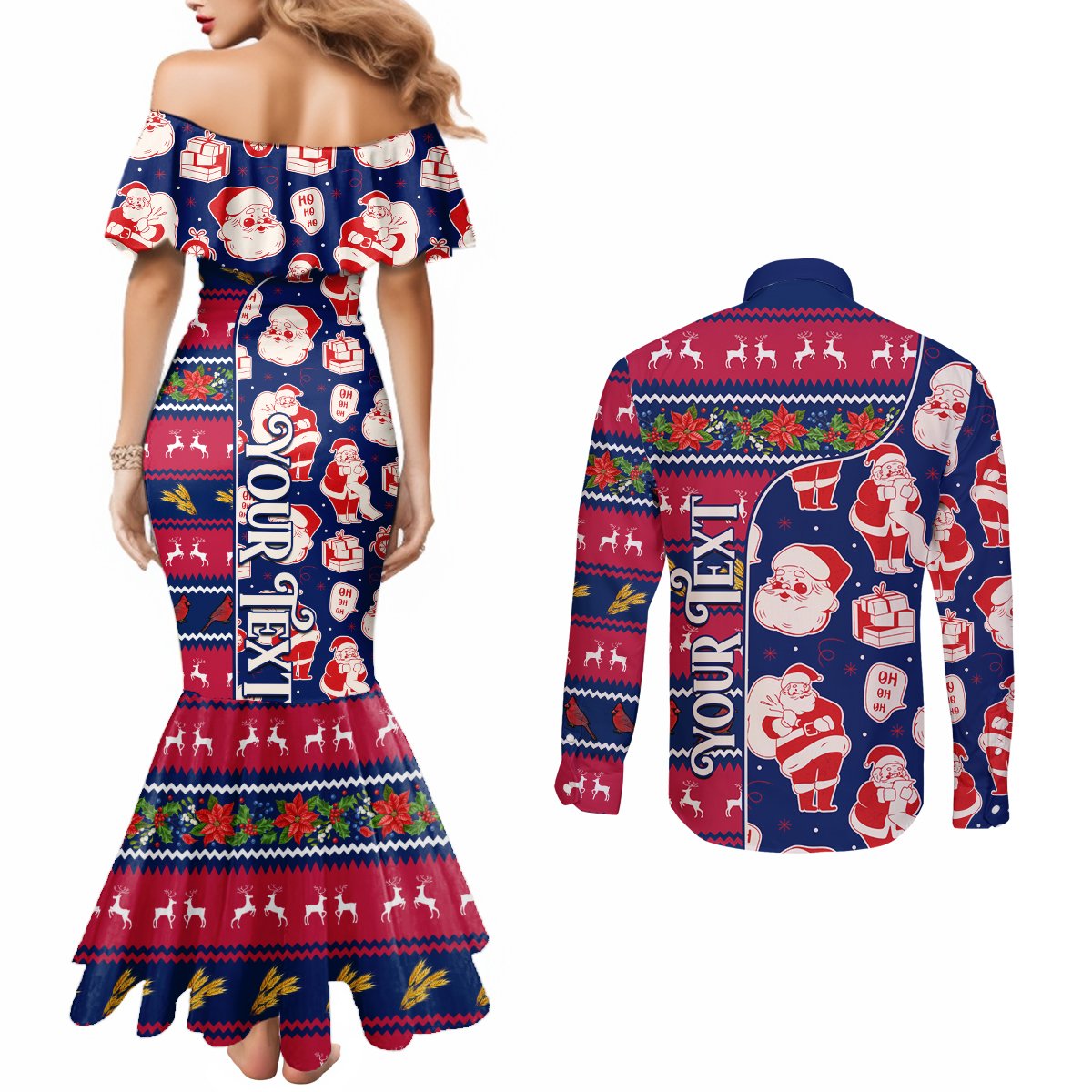 custom-ohio-christmas-couples-matching-mermaid-dress-and-long-sleeve-button-shirt-santa-claus-pattern-unique-style