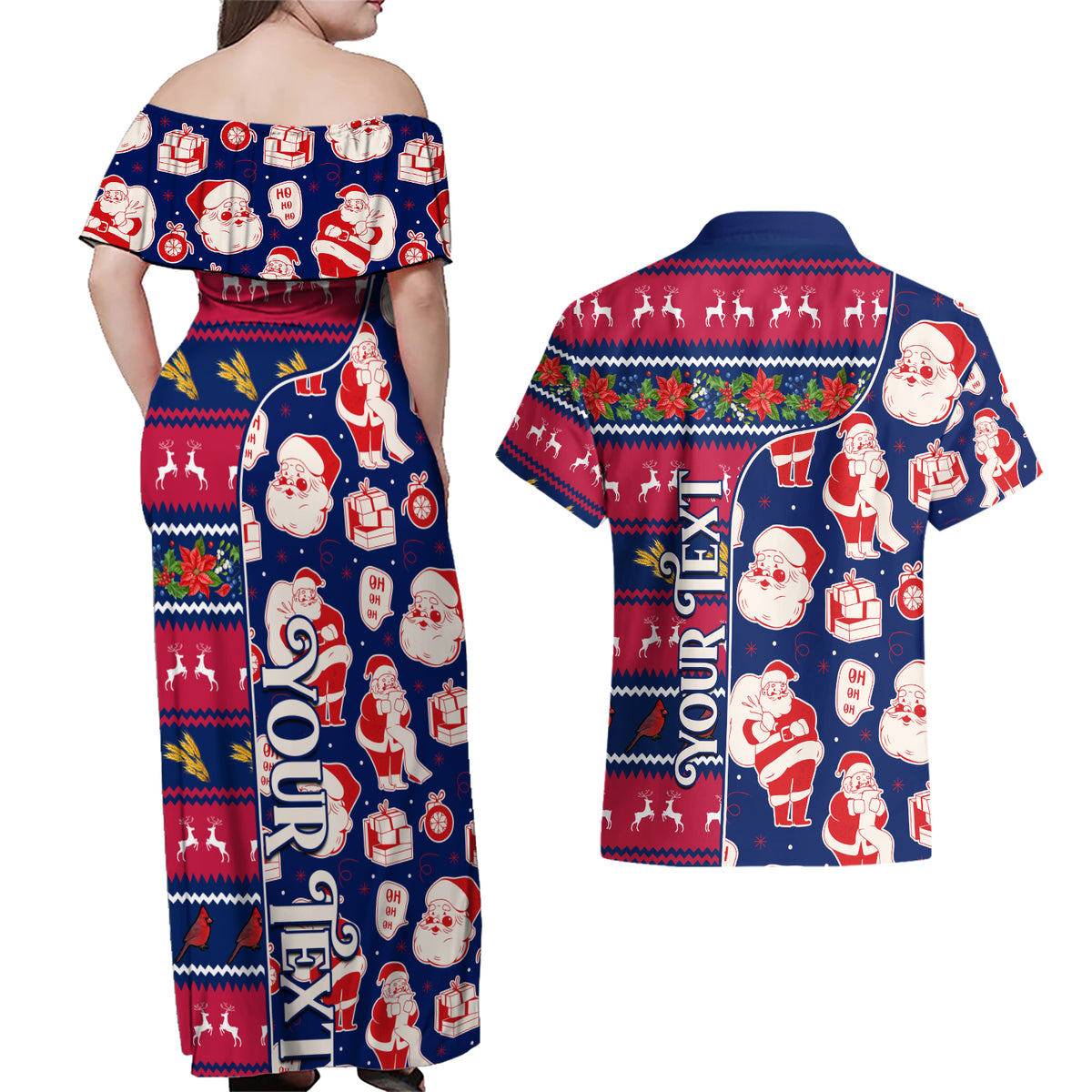 Custom Ohio Christmas Couples Matching Off Shoulder Maxi Dress and Hawaiian Shirt Santa Claus Pattern Unique Style - Wonder Print Shop