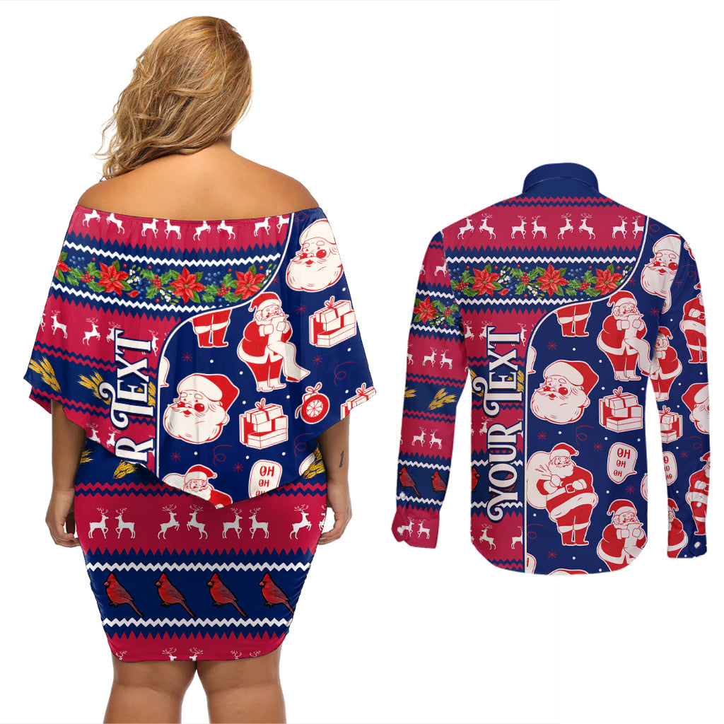 Custom Ohio Christmas Couples Matching Off Shoulder Short Dress and Long Sleeve Button Shirt Santa Claus Pattern Unique Style - Wonder Print Shop