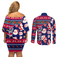 Custom Ohio Christmas Couples Matching Off Shoulder Short Dress and Long Sleeve Button Shirt Santa Claus Pattern Unique Style - Wonder Print Shop