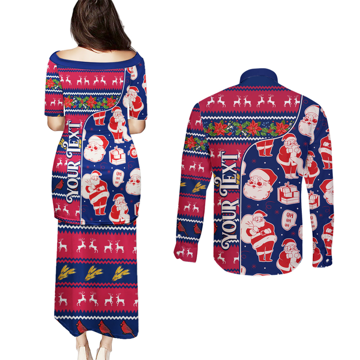 Custom Ohio Christmas Couples Matching Puletasi Dress and Long Sleeve Button Shirt Santa Claus Pattern Unique Style - Wonder Print Shop