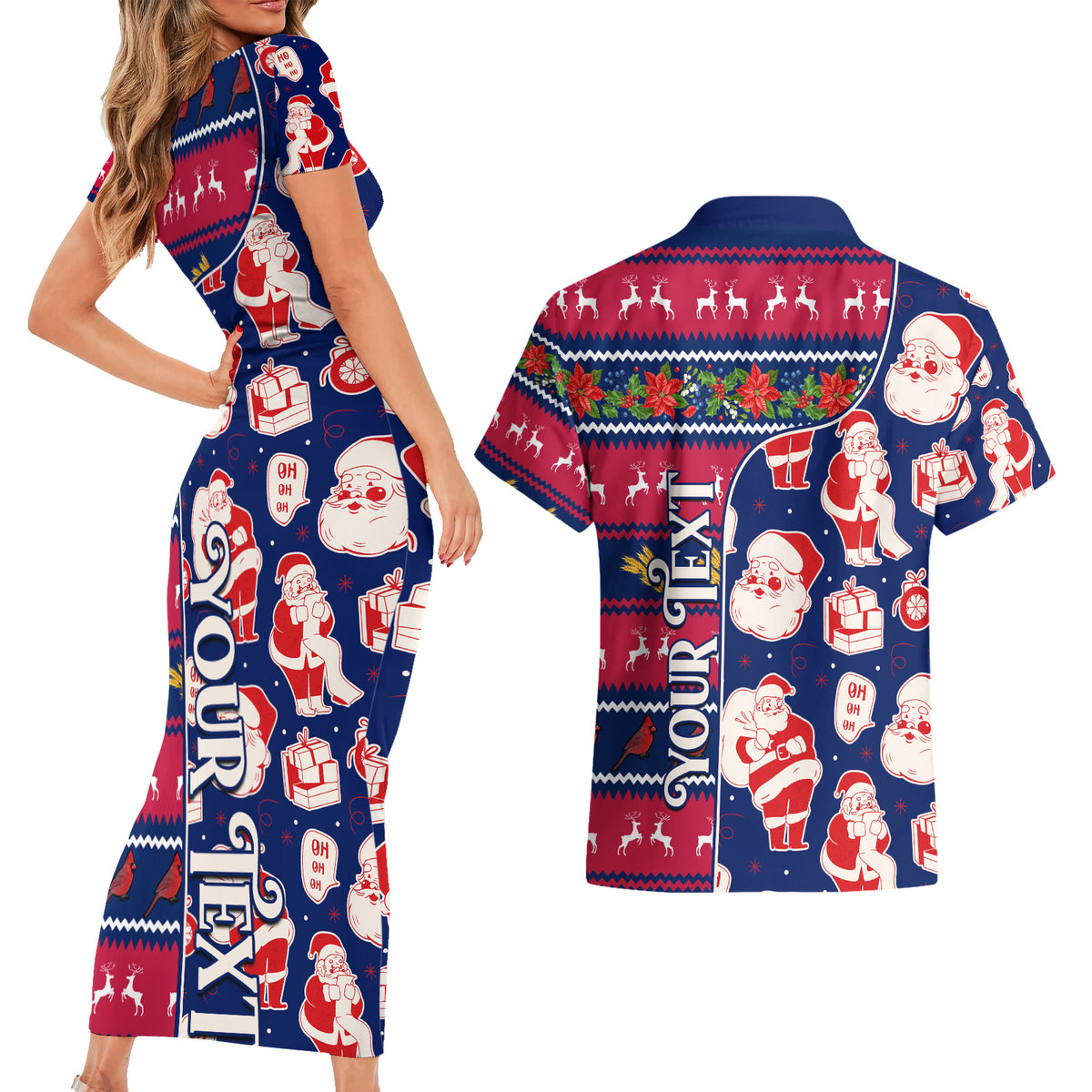 Custom Ohio Christmas Couples Matching Short Sleeve Bodycon Dress and Hawaiian Shirt Santa Claus Pattern Unique Style - Wonder Print Shop