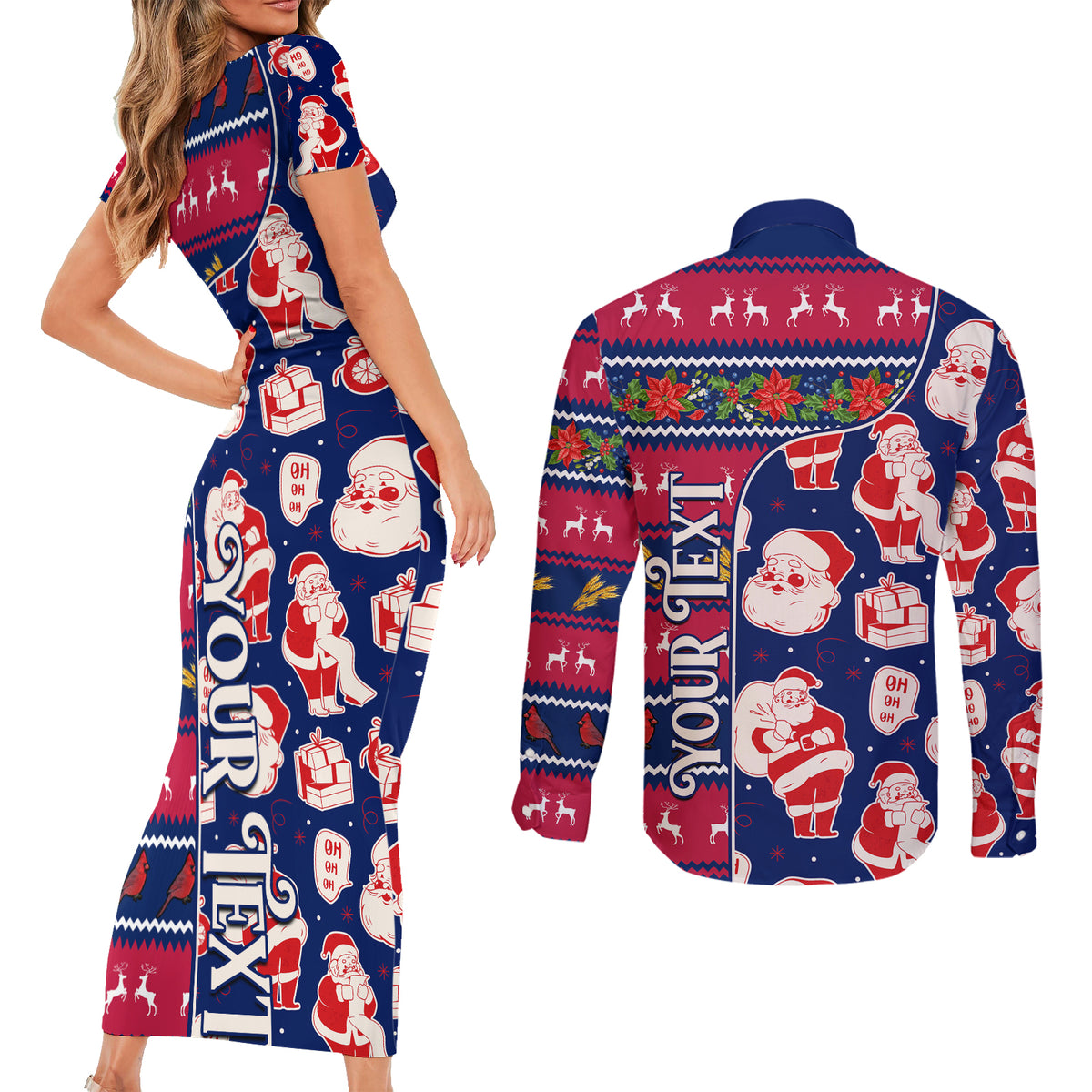 Custom Ohio Christmas Couples Matching Short Sleeve Bodycon Dress and Long Sleeve Button Shirt Santa Claus Pattern Unique Style - Wonder Print Shop