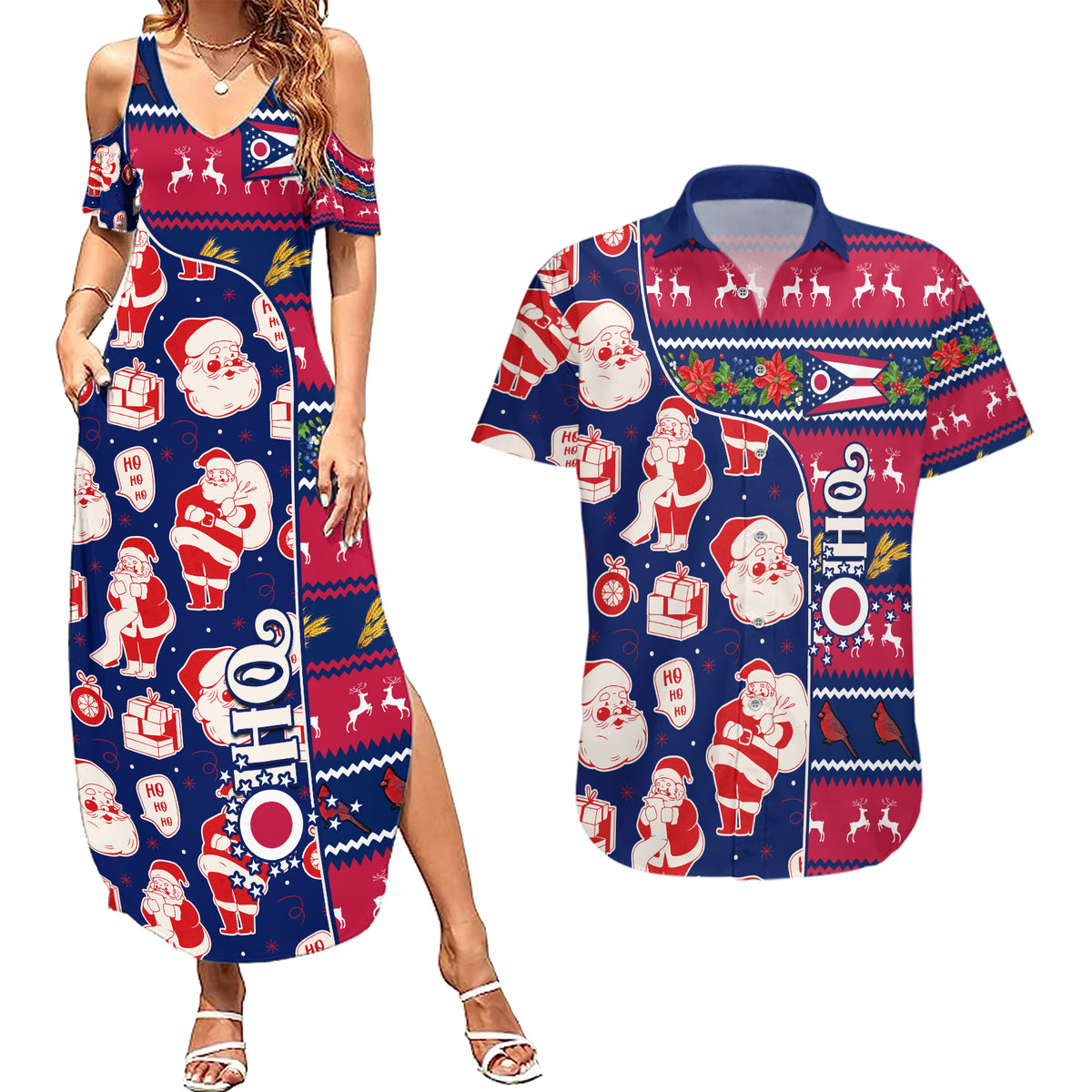 Custom Ohio Christmas Couples Matching Summer Maxi Dress and Hawaiian Shirt Santa Claus Pattern Unique Style - Wonder Print Shop