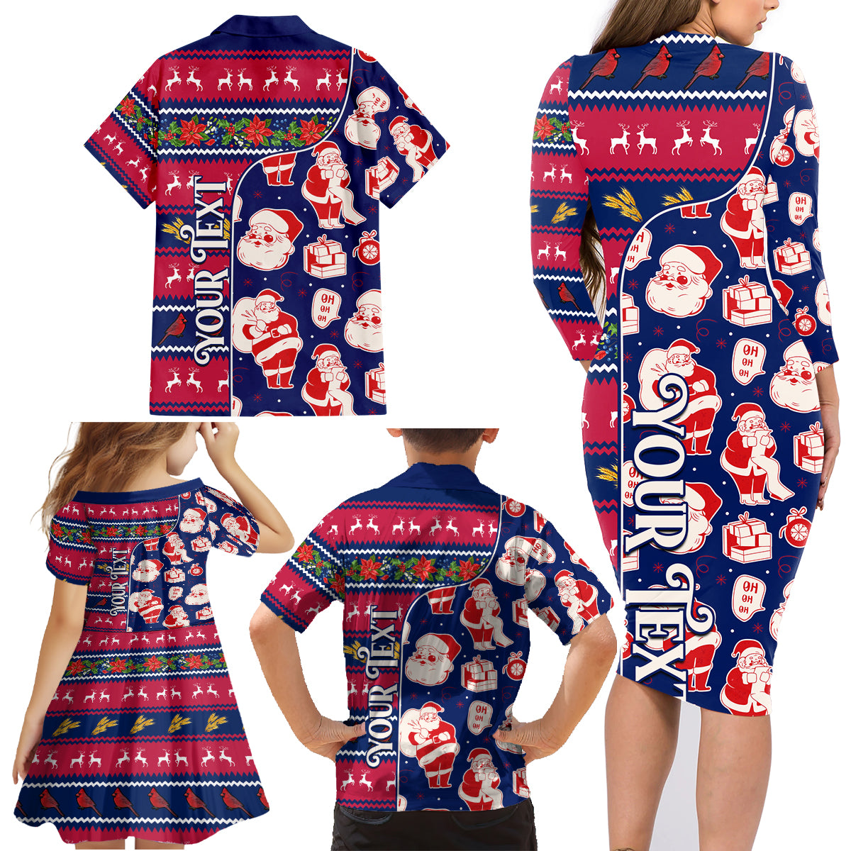 Custom Ohio Christmas Family Matching Long Sleeve Bodycon Dress and Hawaiian Shirt Santa Claus Pattern Unique Style - Wonder Print Shop