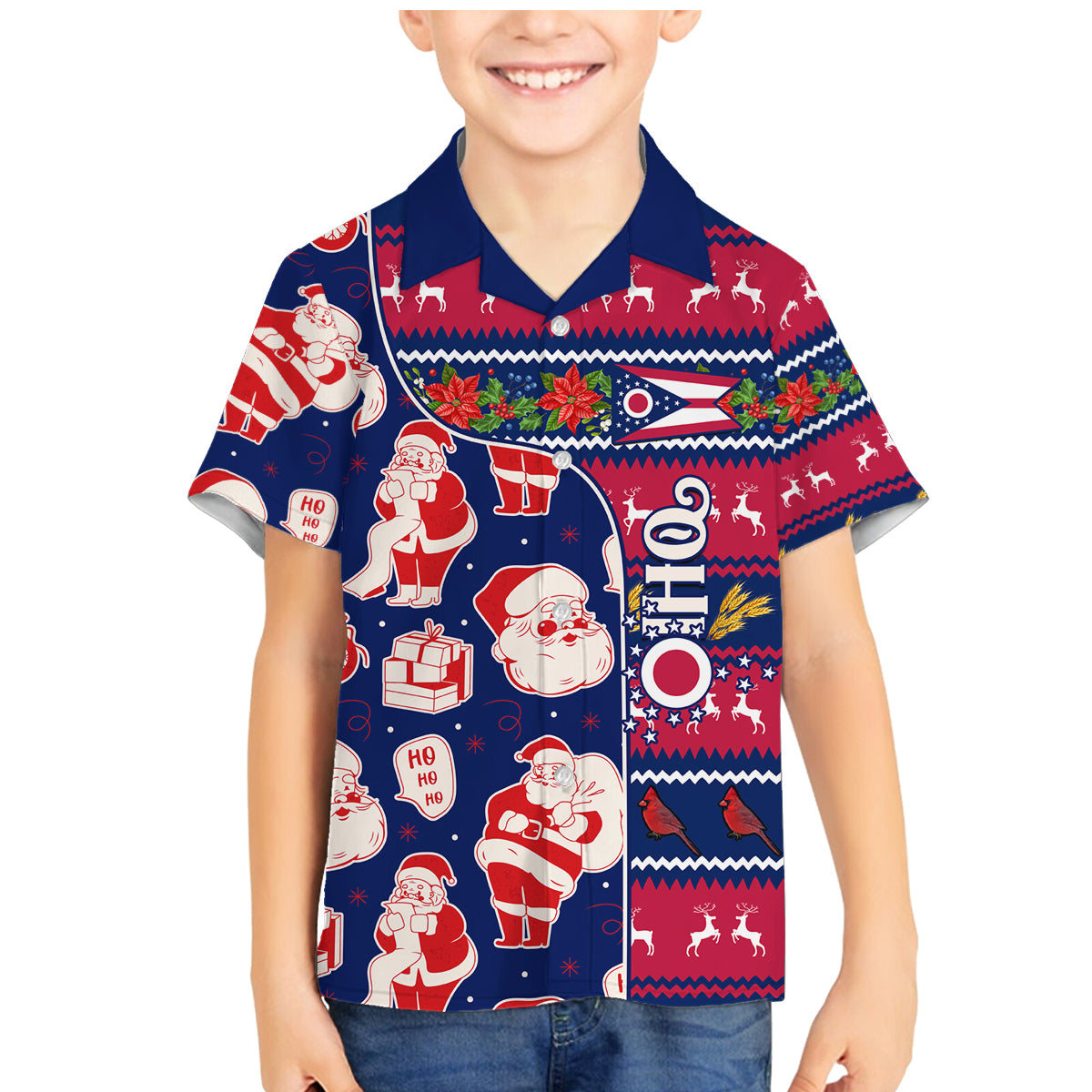 Custom Ohio Christmas Family Matching Mermaid Dress and Hawaiian Shirt Santa Claus Pattern Unique Style - Wonder Print Shop