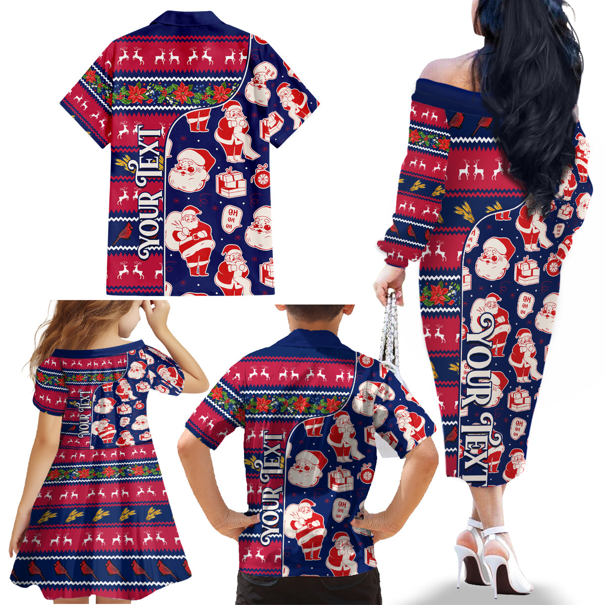 Custom Ohio Christmas Family Matching Off Shoulder Long Sleeve Dress and Hawaiian Shirt Santa Claus Pattern Unique Style - Wonder Print Shop