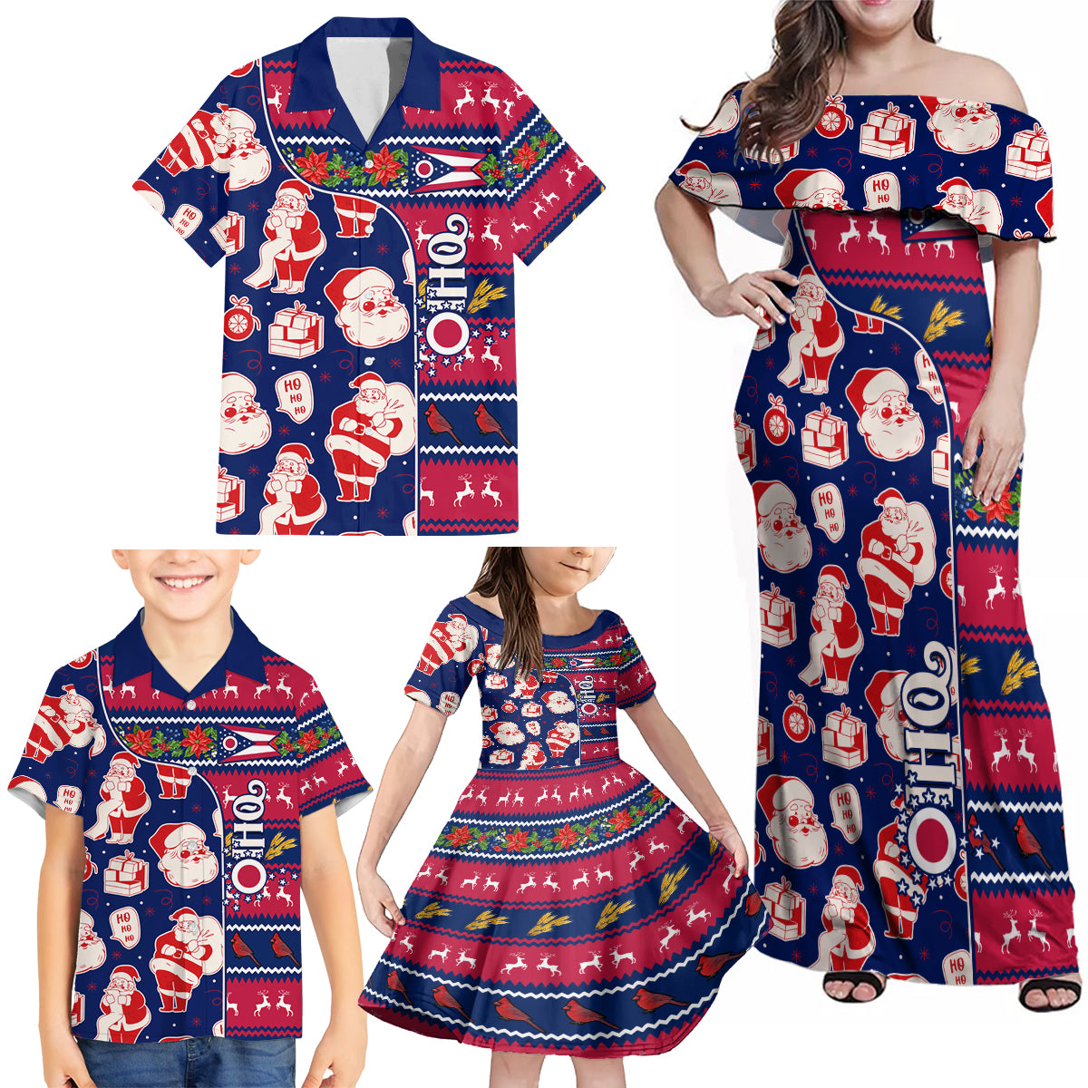 Custom Ohio Christmas Family Matching Off Shoulder Maxi Dress and Hawaiian Shirt Santa Claus Pattern Unique Style - Wonder Print Shop