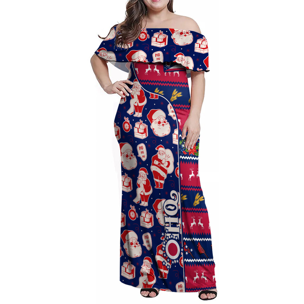 Custom Ohio Christmas Family Matching Off Shoulder Maxi Dress and Hawaiian Shirt Santa Claus Pattern Unique Style - Wonder Print Shop