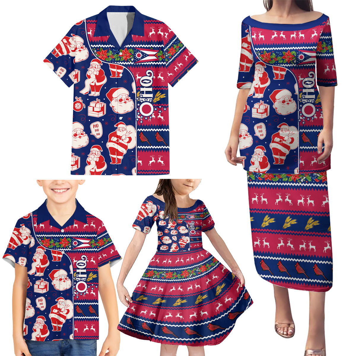 Custom Ohio Christmas Family Matching Puletasi Dress and Hawaiian Shirt Santa Claus Pattern Unique Style - Wonder Print Shop