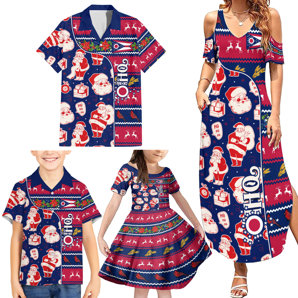 Custom Ohio Christmas Family Matching Summer Maxi Dress and Hawaiian Shirt Santa Claus Pattern Unique Style - Wonder Print Shop